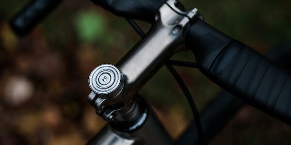 Titanium Bossi Strada road bike in a custom build, detail of the hand-machined silver top cap