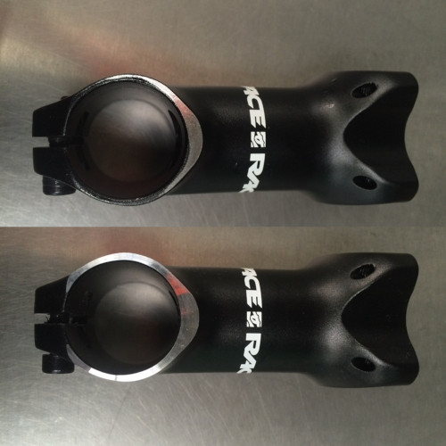 Comparison of a bicycle headstem before and after facing/machining work has been done