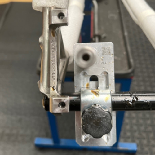 Disc mounts on a titanium bicycle frame after being properly faced