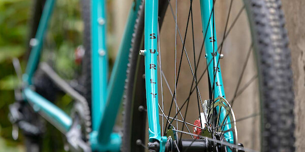 Surly Straggler bike in Chlorine Dream, fork mounting points detail