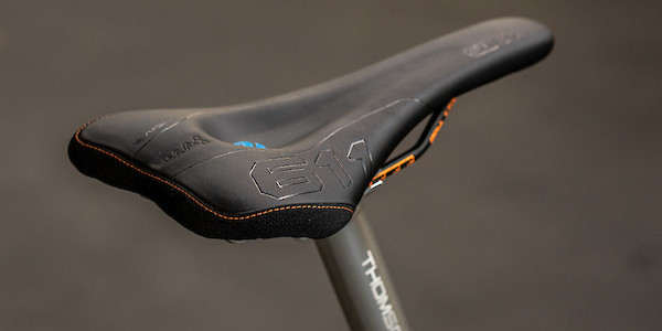 An SQ-Lab 611 saddle fitted to a silver Thomson seatpost