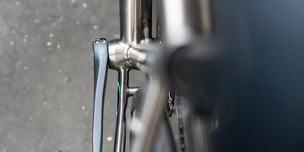 Bossi Summit titanium bicycle, bottom bracket detail viewed from above