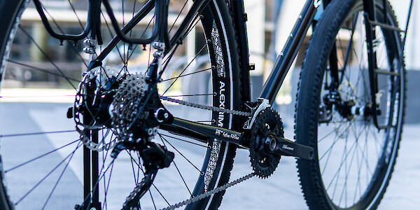 Gear detail on a black custom-built Surly Ogre touring bicycle