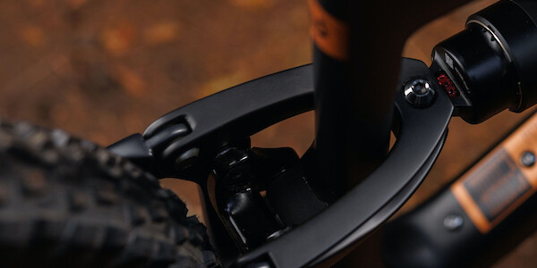 Linkage detail on an Ibis Ripmo V2S mountain bike in EnduroCell Black
