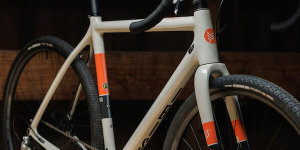 Frame and decal detail on an Ibis Hakka MX bicycle in Saltwater Taffy