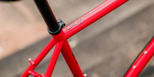 Genesis Croix de Fer 20 bike in Red Zepplin, frame top tube detail