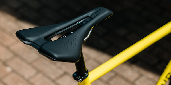 Surly Steamroller bicycle in Banana Candy yellow, BBB saddle detail shot from above
