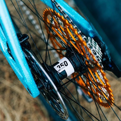 Orange Garbaruk cassette, fitted to a Gothic Cycles gravel bike