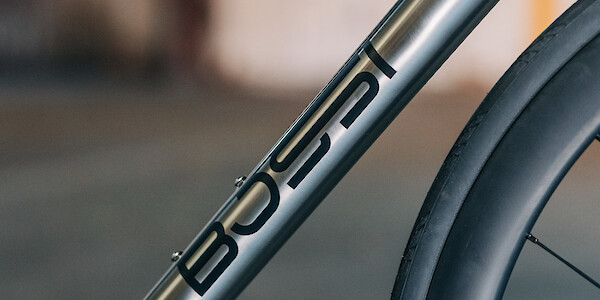 Frame detail on a custom-built Bossi Strada Classic titanium road bike