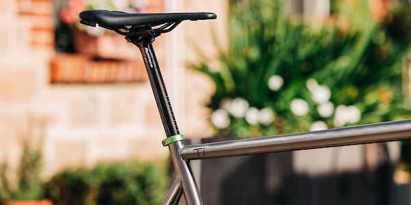 A Syntace P6 carbon seat post and SQLab saddle fitted to a Bossi Strada Classic titanium road bike, custom-built by Bio-Mechanics Cycles & Repairs