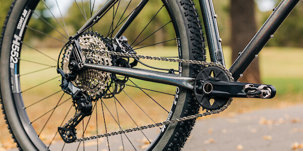 Drivetrain/gear detail on an Esker Hayduke touring mountain bike, custom-built by Bio-Mechanics Cycles & Repairs.