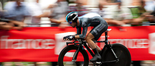 A professional cyclist during a time-trial race.