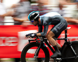 A professional cyclist during a time-trial race.