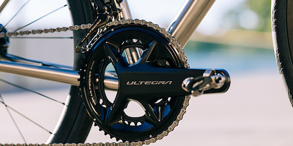 Shimano Ultegra crankset fitted to a Bossi Summit titanium endurance bike