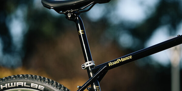 Frame detail on a custom-built Veloci Roadmance steel gravel bicycle