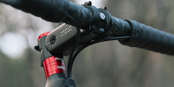 Redshift stem and Easton handlebar detail on a custom-built Gothic Cycles carbon gravel bike